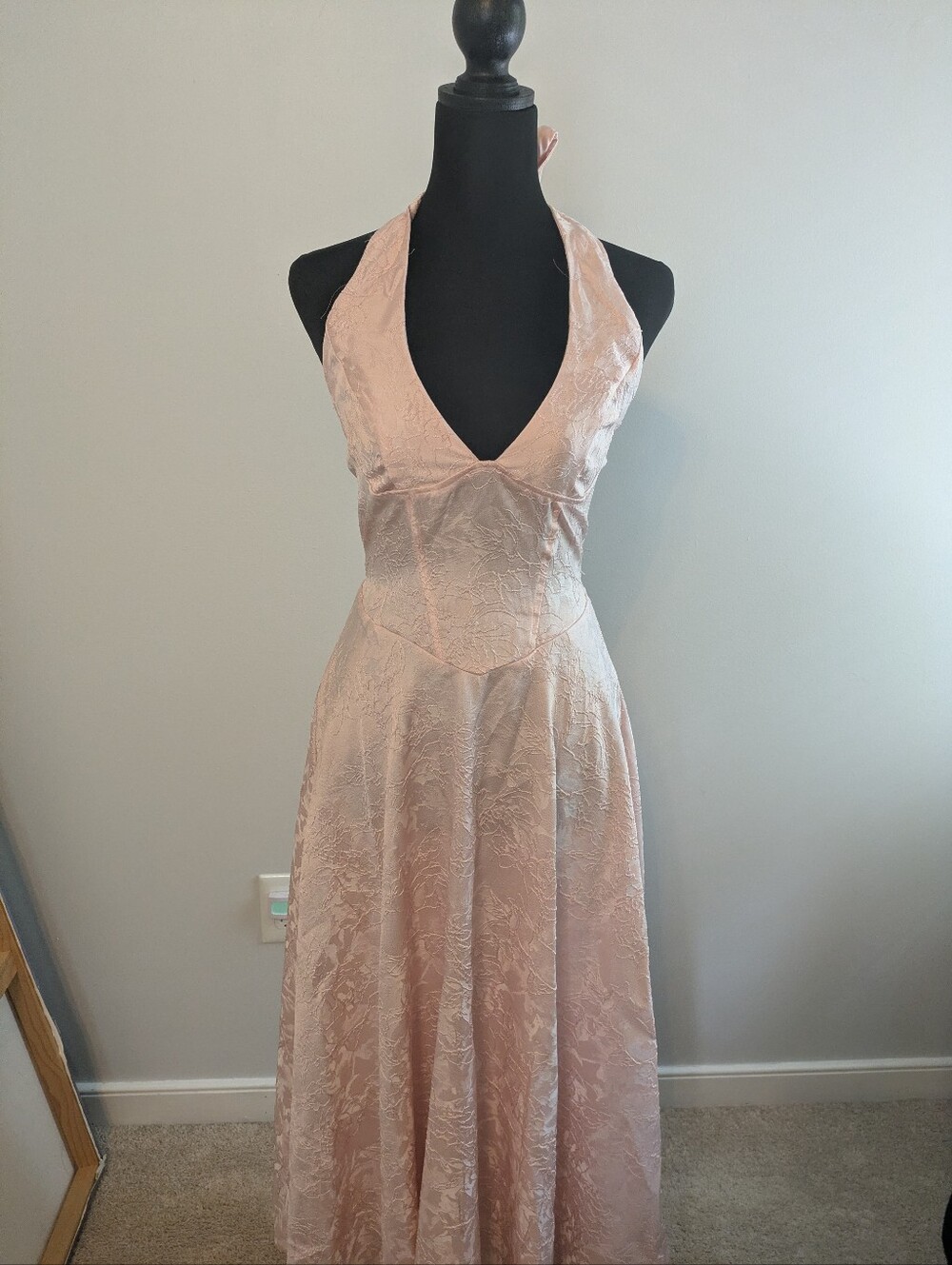 Halter Midi Dress in Blush Pink Size XS Corset Style Top Basque Waist
